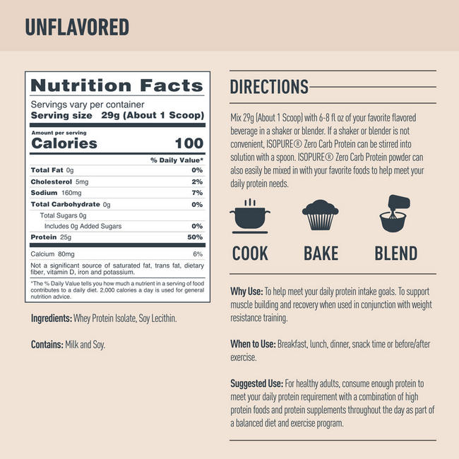 ISOPURE® WHEY PROTEIN ISOLATE UNFLAVORED Nutritional Information 1